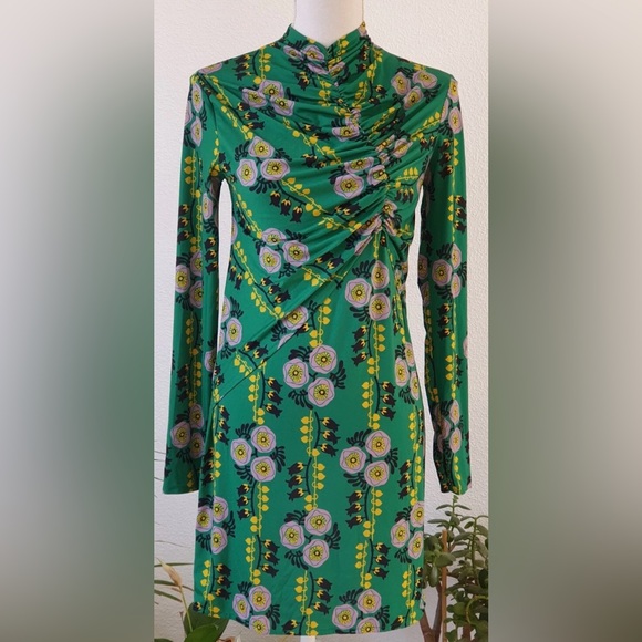 Zara Green Floral Long Sleeve Dress - Picture 4 of 10